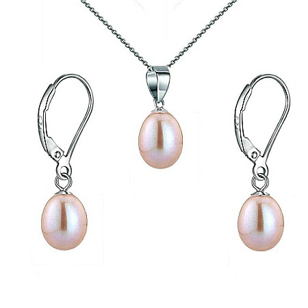 Seturi Perle cu Argint - Set Perle Lavandă Lacrimă – Colier și Cercei, Argint Rodiat 925, Perle Naturale 5/8 mm | KASKADDA®