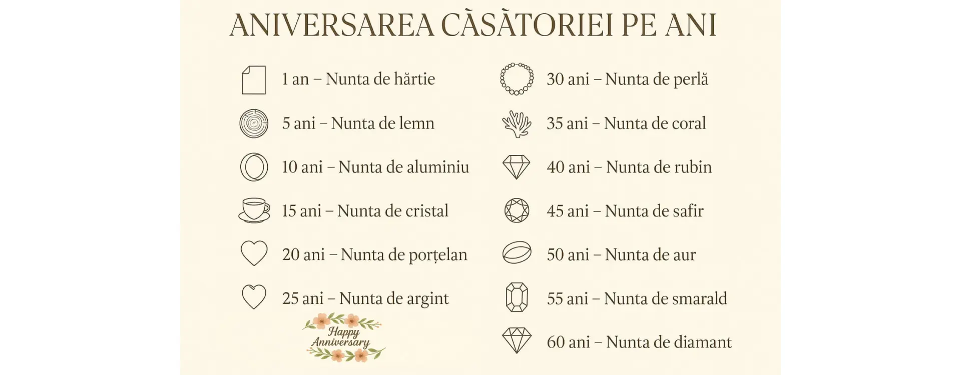Aniversarea căsătoriei pe ani – o călătorie prin timp, iubire și simboluri