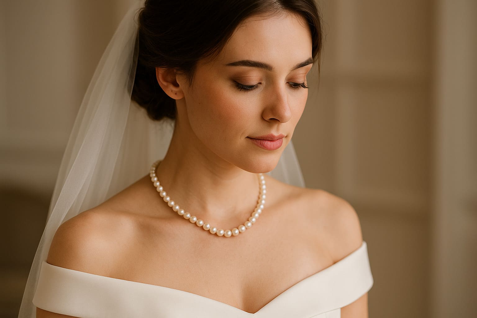 colier-cu-perle-naturale-mireasa-rochie-alba-voal-context-nunta