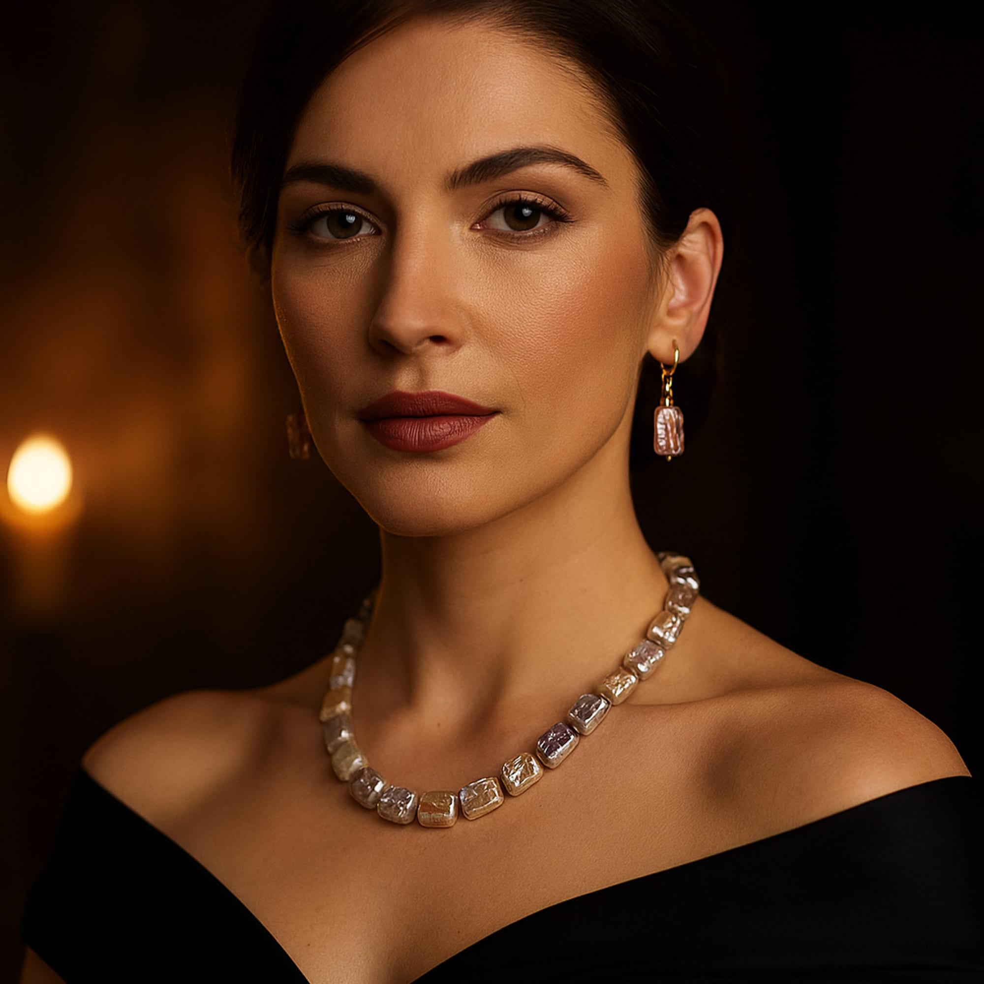 Colier Perle Baroque Lavanda, Inchizatoare Argint, Vedere de Aproape