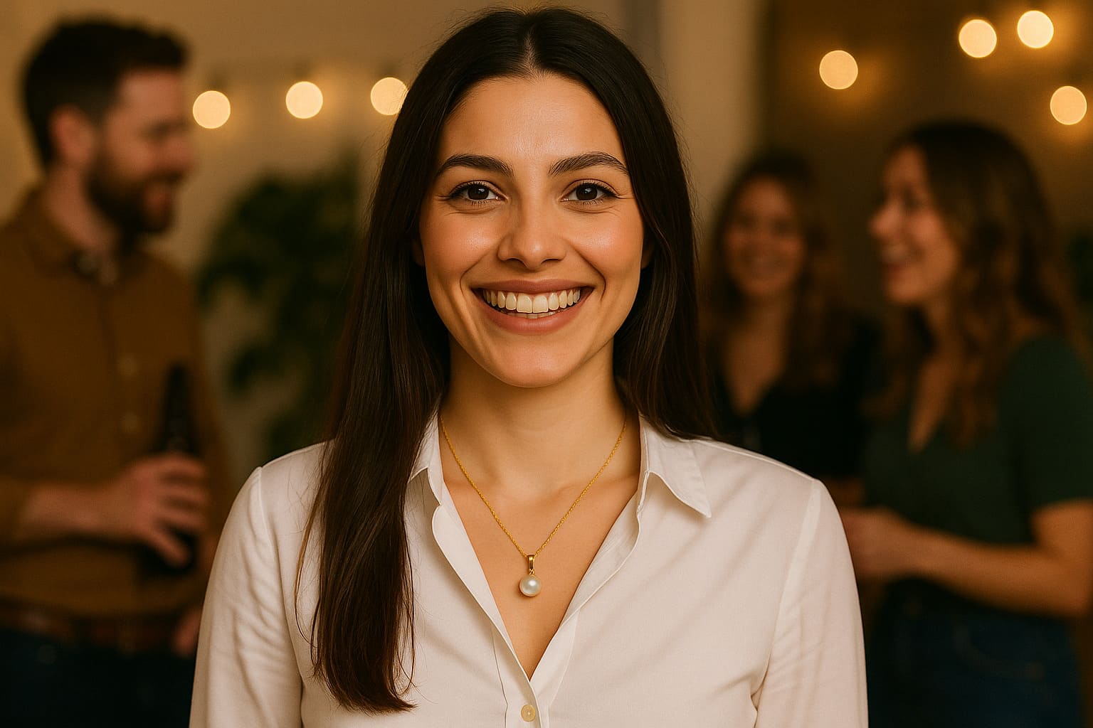 Colier Perla Naturala Premium Alba, 8 mm, cu Aur Galben de 14k, Camasa Alba