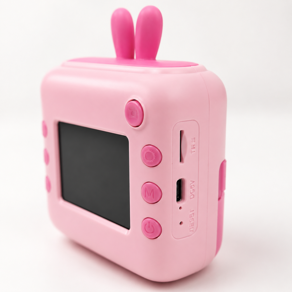 Aparat foto digital pentru copii cu imprimare instant, ecran IPS 2”, cameră foto-video, suport card TF 32 GB, BONUS: 2 role hârtie, cablu USB și șnur – Roz [4]