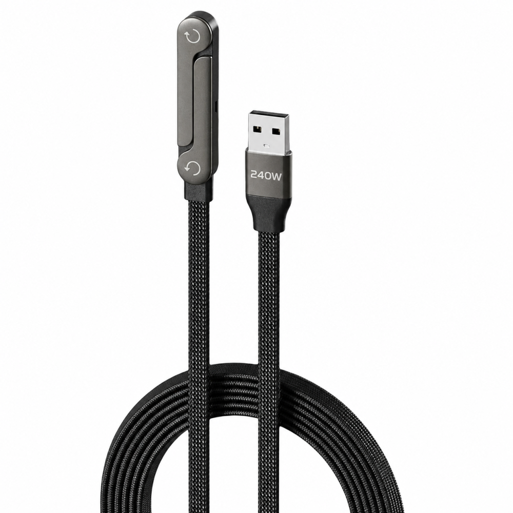 Cablu de încărcare rapidă 240W, USB-C, 1,5 m, cu suport pliabil pentru telefon [2]