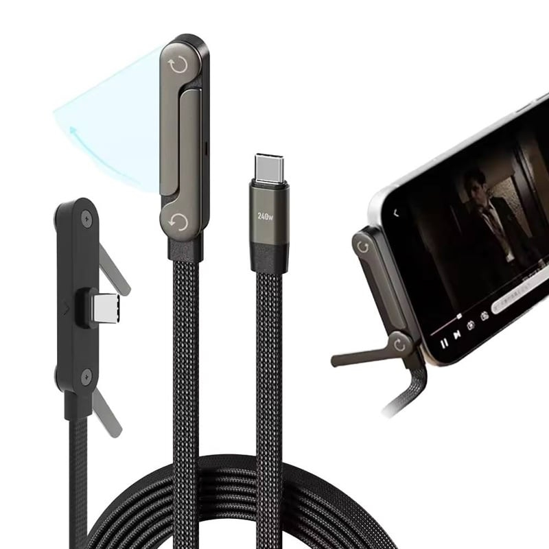 Cablu de încărcare rapidă 240W, USB-C, 1,5 m, cu suport pliabil pentru telefon [3]
