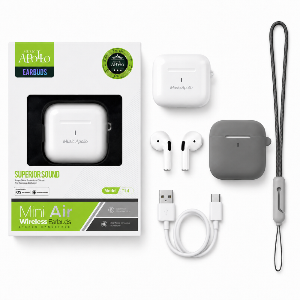 Căști Wireless Bluetooth T14 Mini Air, autonomie până la 30 ore, ENC, microfon, cablu USB-C, husa silicon și șnur - Alb [4]