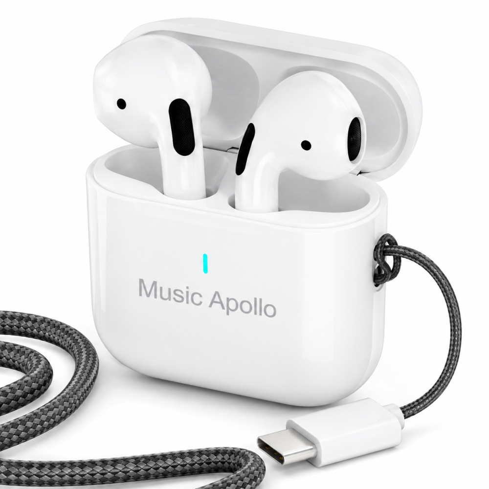 Căști Wireless Bluetooth T14 Mini Air, autonomie până la 30 ore, ENC, microfon, cablu USB-C, husa silicon și șnur - Alb [3]