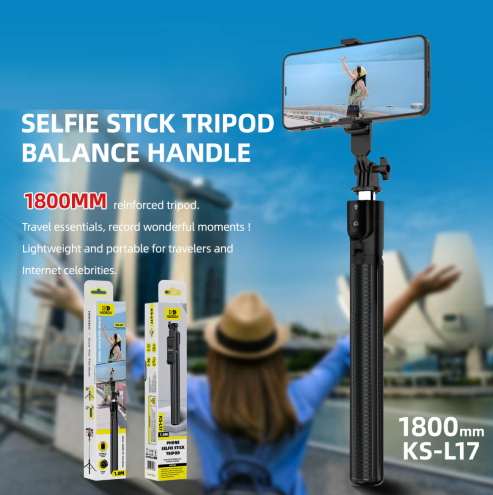 Selfie Stick Tripod, 1.8 m, suport telefon, Telecomandă Bluetooth, Trepied portabil - Negru [4]