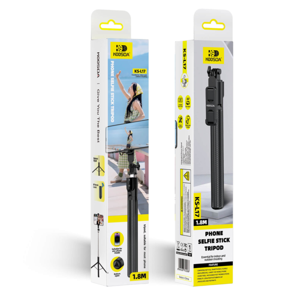 Selfie Stick Tripod, 1.8 m, suport telefon, Telecomandă Bluetooth, Trepied portabil - Negru [3]