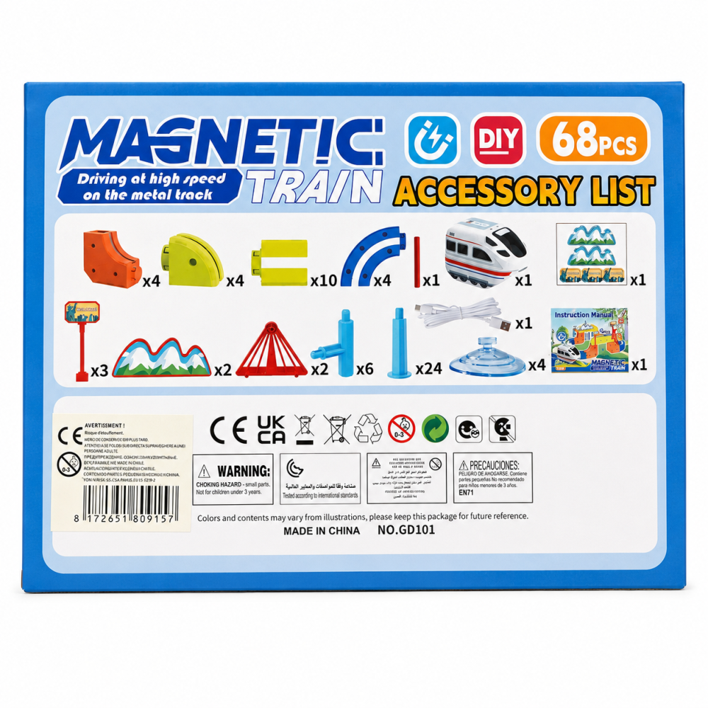 Tren magnetic-electric pentru copii, 68 piese, circuit DIY [5]