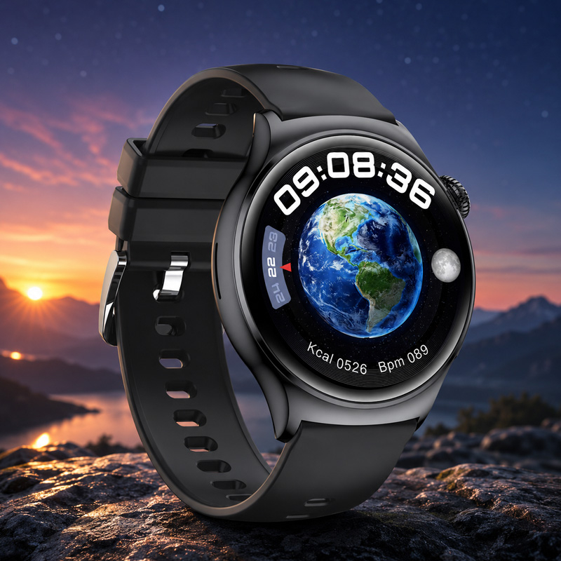 Smartwatch Watch 4, AMOLED, 2 Curele Incluse, Compatibil Android si iOS, Negru [5]