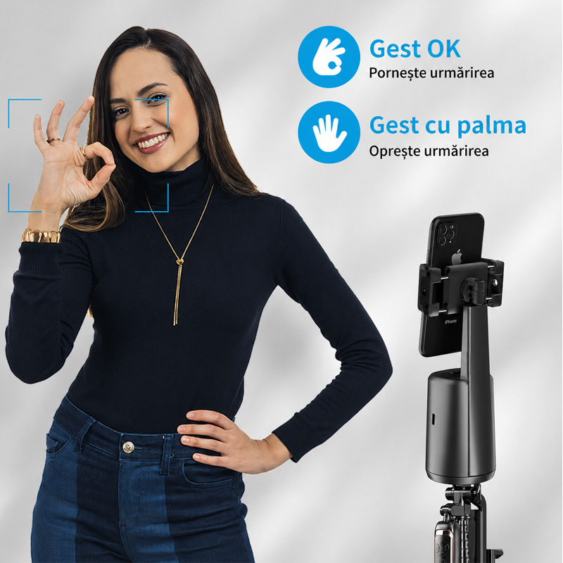 Stabilizator Inteligent cu Auto Face Tracking, Rotire 360°, Live Streaming si Videocall [2]
