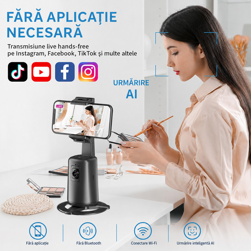 Stabilizator Inteligent cu Auto Face Tracking, Rotire 360°, Live Streaming si Videocall [3]