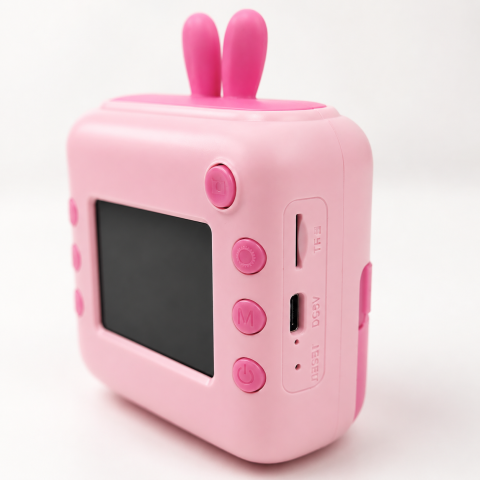 Aparat foto digital pentru copii cu imprimare instant, ecran IPS 2”, cameră foto-video, suport card TF 32 GB, BONUS: 2 role hârtie, cablu USB și șnur – Roz [3]