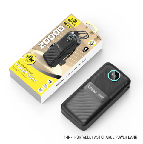 Baterie externă Power Bank KPS-NF12, 20.000 mAh, încărcare rapidă PD 22,5W, 4 cabluri integrate, display LED - Negru [1]
