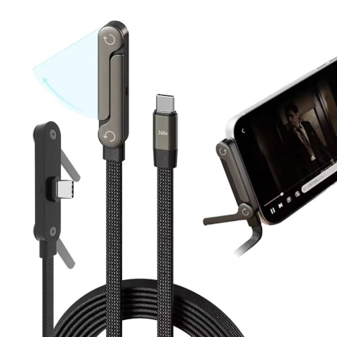 Cablu de încărcare rapidă 240W, USB-C, 1,5 m, cu suport pliabil pentru telefon [2]