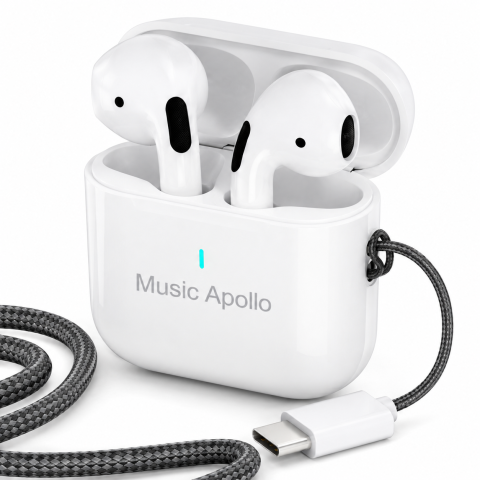 Căști Wireless Bluetooth T14 Mini Air, autonomie până la 30 ore, ENC, microfon, cablu USB-C, husa silicon și șnur - Alb [2]