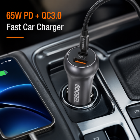 Încărcător auto 65W PD - QC 3.0, USB-C + USB-A, carcasă metalică, încărcare rapidă, [2]