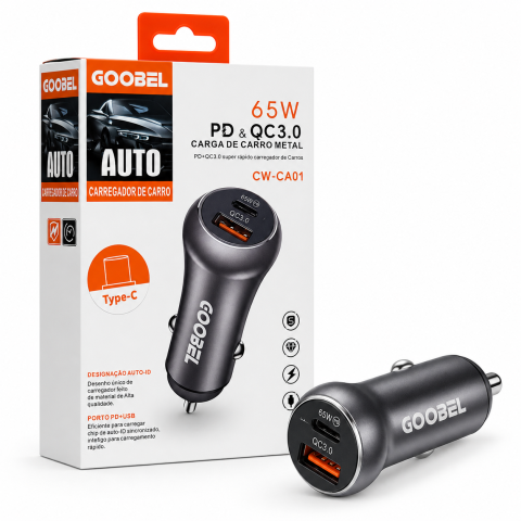 Încărcător auto 65W PD - QC 3.0, USB-C + USB-A, carcasă metalică, încărcare rapidă, [3]