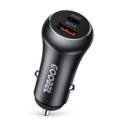 Accesorii Tech - Încărcător auto 65W PD - QC 3.0, USB-C + USB-A, carcasă metalică, încărcare rapidă,