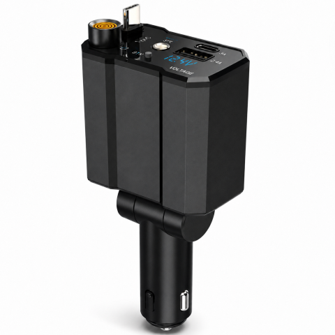 Accesorii Tech - Încărcător auto multifuncțional 5 în 1, USB + Type-C, PD 3.0 Fast Charging, brichetă auto și lumină ambientală Starry Sky
