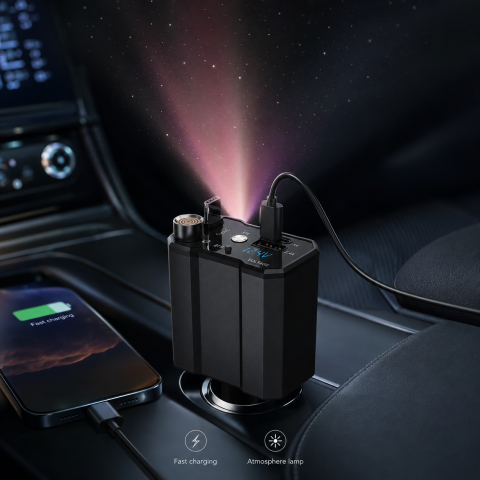 Încărcător auto multifuncțional 5 în 1, USB + Type-C, PD 3.0 Fast Charging, brichetă auto și lumină ambientală Starry Sky [3]