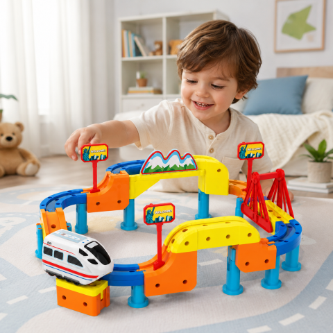 Tren magnetic-electric pentru copii, 68 piese, circuit DIY [1]