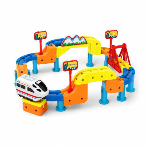 Jucarii - Tren magnetic-electric pentru copii, 68 piese, circuit DIY