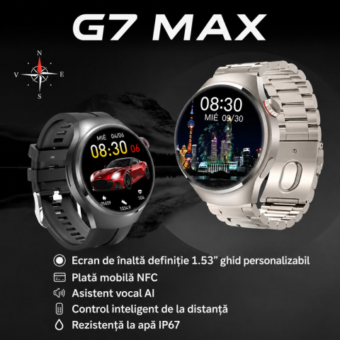 Smartwatch G7 MAX, 1.65" AMOLED, NFC, GPS, Functii ECG si SpO2, Compatibil Android [2]