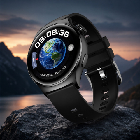 Smartwatch Watch 4, AMOLED, 2 Curele Incluse, Compatibil Android si iOS, Negru [3]