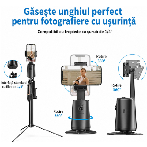 Stabilizator Inteligent cu Auto Face Tracking, Rotire 360°, Live Streaming si Videocall [4]