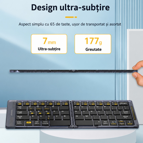 Tastatura Pliabila Universala, Wireless, Ultra Slim, Compatibila Windows, Android si iOS, Negru [5]