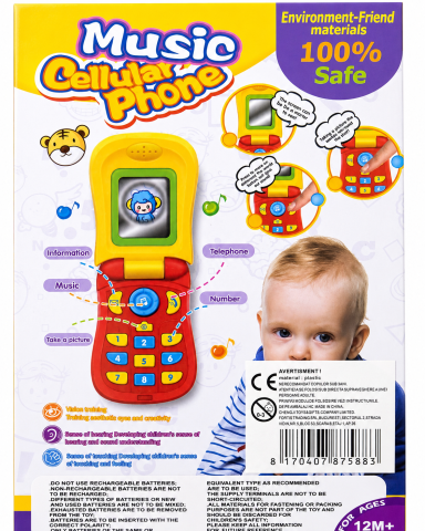 Telefon muzical de jucărie pentru bebeluși, cu clapetă, oglindă, sunete și butoane interactive, 12 luni+ [3]