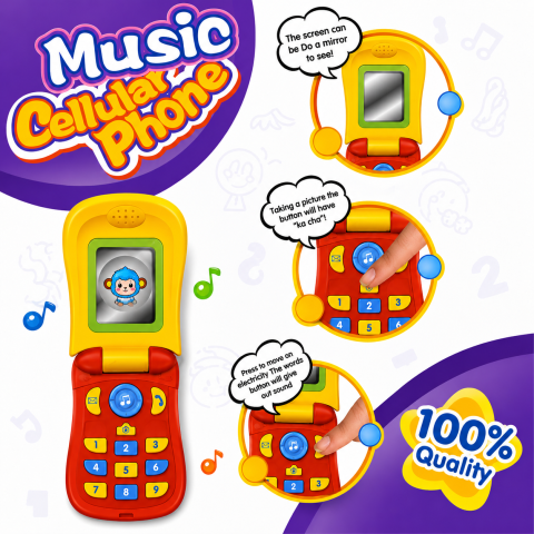 Telefon muzical de jucărie pentru bebeluși, cu clapetă, oglindă, sunete și butoane interactive, 12 luni+ [2]