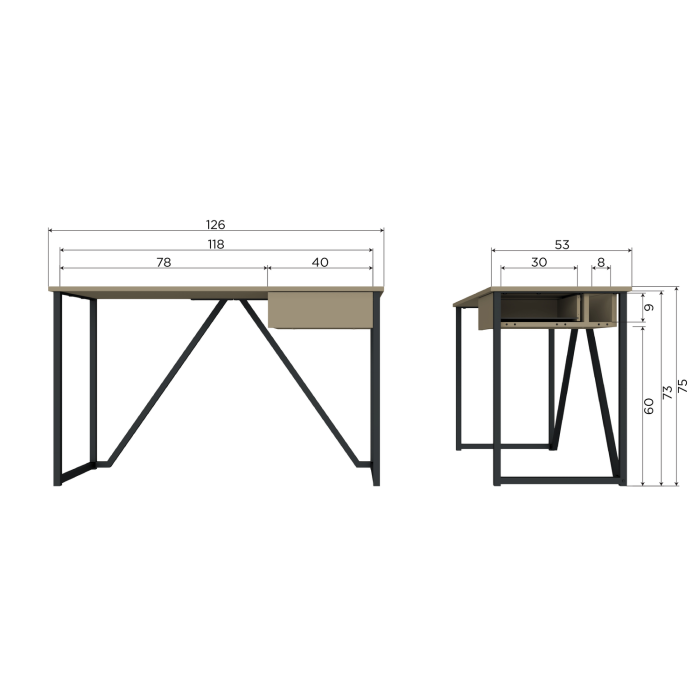 Birou New Julius, lemn de pin, gri prafuit, 75 x 126 x 53 cm, WOOOD 373899-D [8]