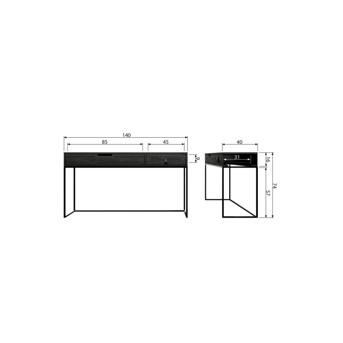 Birou Silas, lemn de frasin, negru intens, 74 x 140 x 40 cm, WOOOD 373662-BN [8]