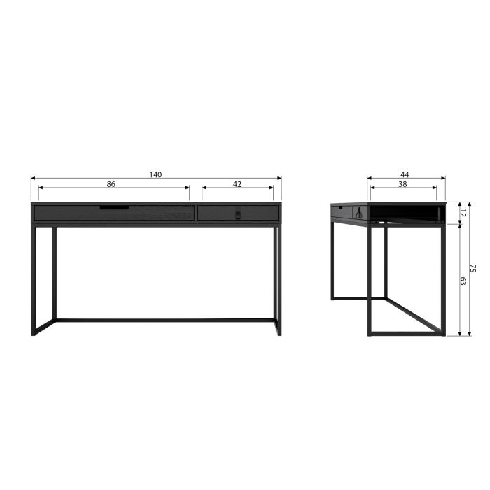 Birou Silas, lemn de frasin, negru intens, 75 x 140 x 44 cm, WOOOD 373385-BN [7]