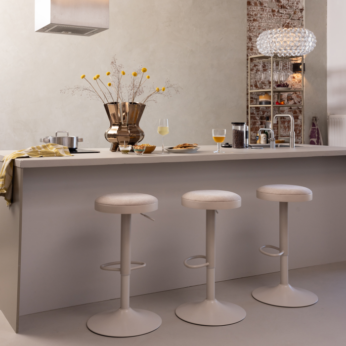 Scaun de bar Mevo, chenille, nisipiu, 82 x 42 x 42 cm, WOOOD 377972-Z [3]