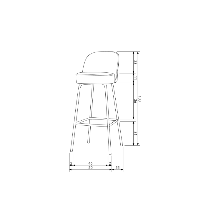 Scaun de bar Vogue, piele reciclata si poliester, coniac, 103 x 50 x 55 cm, WOOOD 800293-B [3]