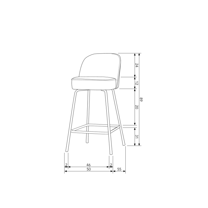 Scaun de bar Vogue, piele reciclata si poliester, coniac, 89 x 50 x 55 cm, WOOOD 800294-B [2]
