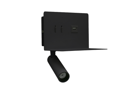 Aplice interior - Aplica LED cu spot si USB, 3W+3W, 3000K, IP20, aluminiu, negru, Dablerom 3-6621