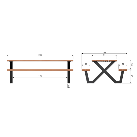 Masa de picnic Tablo, lemn, natur/negru, 75 x 206 x 145 cm, WOOOD 376036-N [8]
