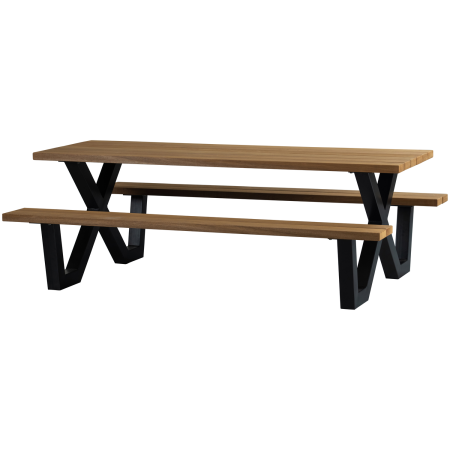 Mese dining - Masa de picnic Tablo, lemn, natur/negru, 75 x 206 x 145 cm, WOOOD 376036-N