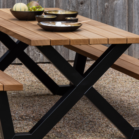 Masa de picnic Tablo, lemn, natur/negru, 75 x 206 x 145 cm, WOOOD 376036-N [1]