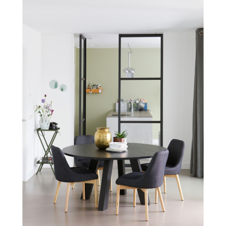 Masa dining Rhonda XL, lemn de stejar, negru intens, 75 x 150 x 150 cm, WOOOD 375420-BN [2]