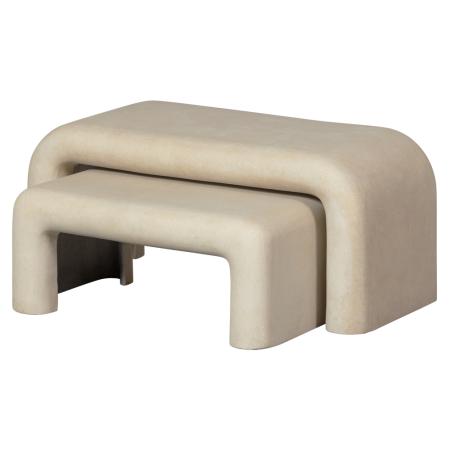 Masute cafea - Set 2 masute de cafea Stani, argila armata cu fibra de sticla, natur, 40 x 92 x 42 cm, WOOOD 374006-N