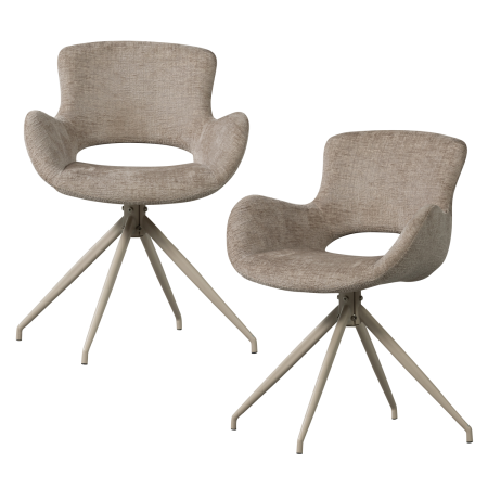Scaune - Set 2 scaune dining Eliva, catifea structurata, nisipiu, 82 x 58 x 58 cm, WOOOD 377562-Z