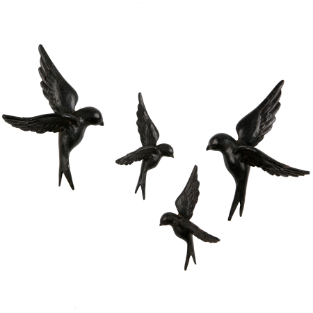 Decoratiuni Interior - Set 4 ornamente decorative Avaler Pasari Rasina Negru -, hartie, negru, 22 x 14 x 8 cm, WOOOD 800898-Z