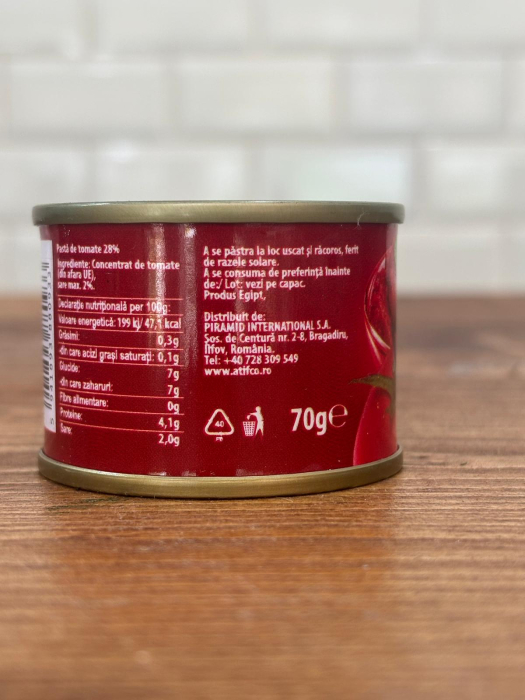 Pastă de Tomate Fără Zahăr Adăugat 28-30% Atifco 70g [2]