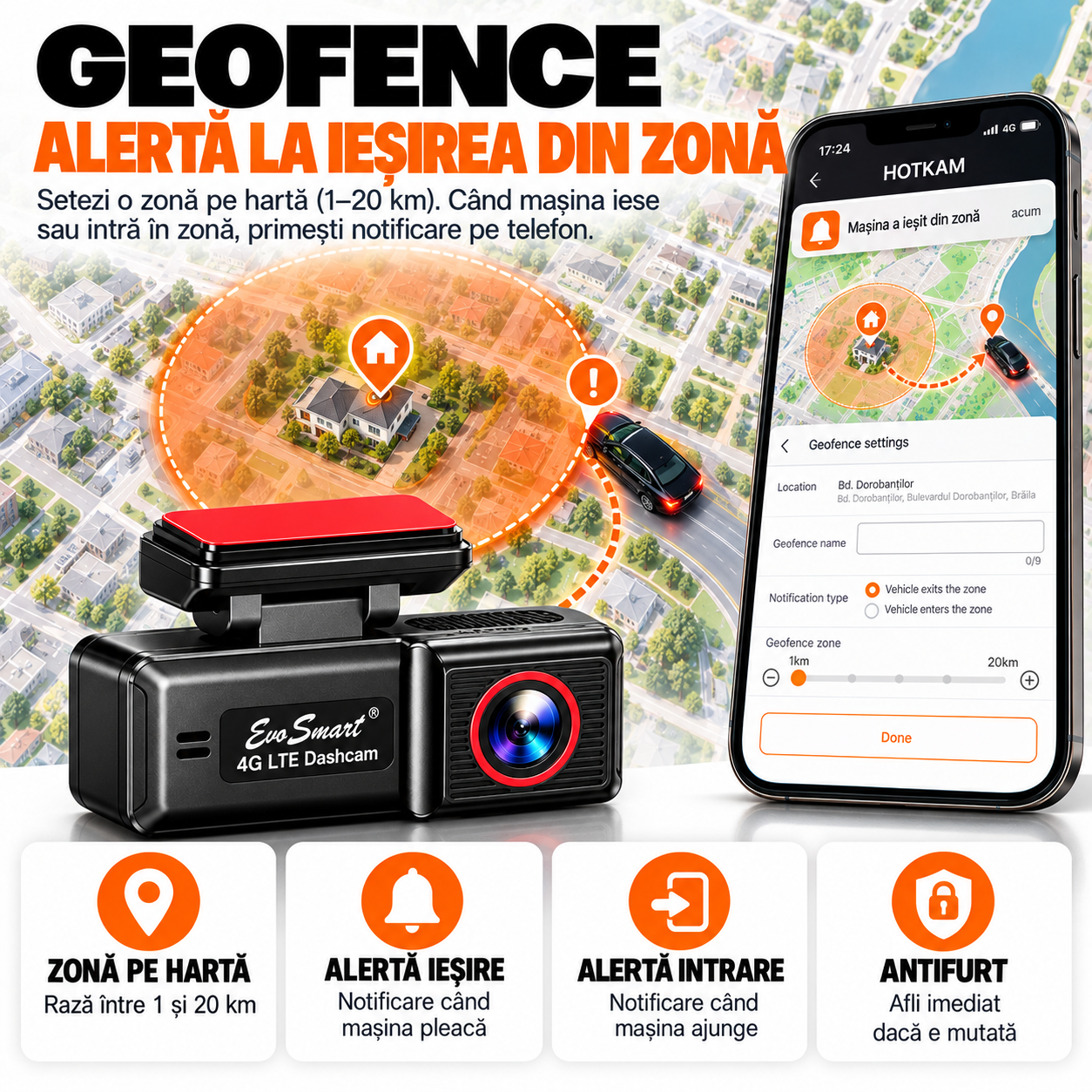 Cameră auto de bord EvoSmart U426 4K cu 4G LTE și GPS – kit complet [5]