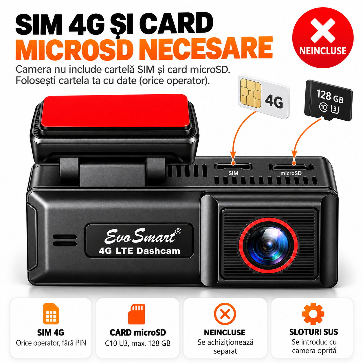 Cameră auto de bord EvoSmart U426 4K cu 4G LTE și GPS – kit complet [16]